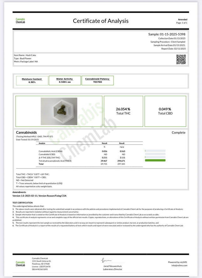 XL Hash Cake Exotic Indica THCa Flower 10g Jar 29%