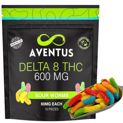 Aventus 600mg Delta-8 THC Sticky Sour Worms Gummies Vegan 10 Count