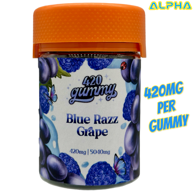 420MG Grape Blue Razz 5040mg THC Delta 8 Delta 9 Gummies 12 Count