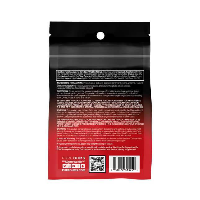 Strawberry Pure Ohms Black 200mg Mitragynine Kratom Tablet