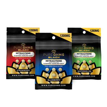 Strawberry Pure Ohms Black 200mg Mitragynine Kratom Tablet