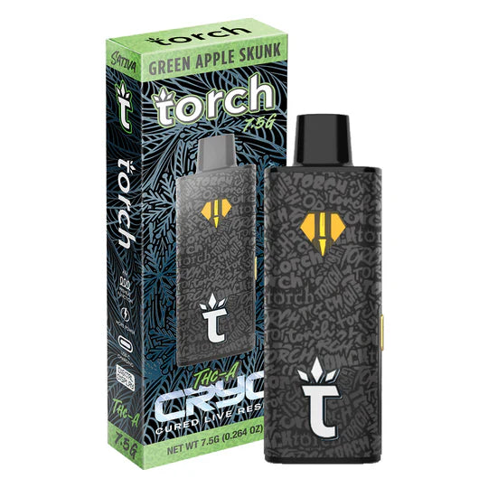 Torch Cryo THC-A Disposabe Vape Pen Green Apple Skunk Sativa 7.5g