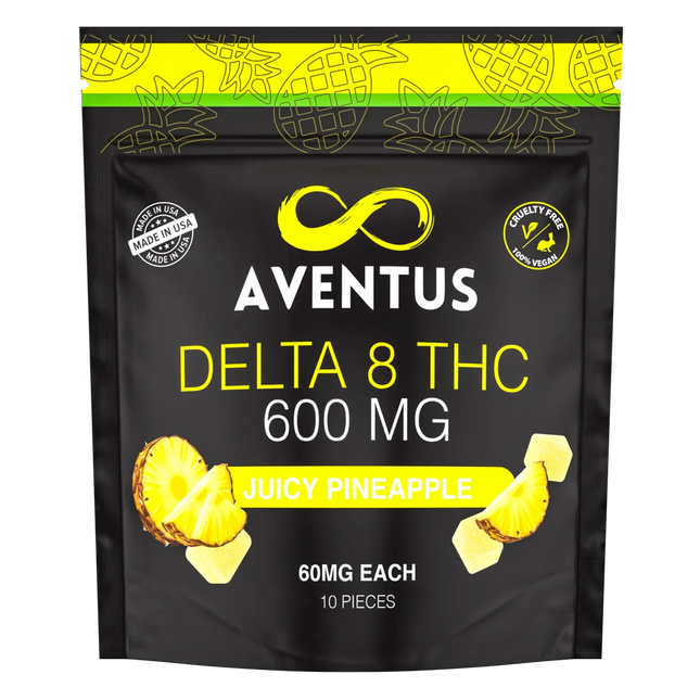 Aventus 600mg Delta-8 THC Pineapple Gummies Vegan 10 Pack