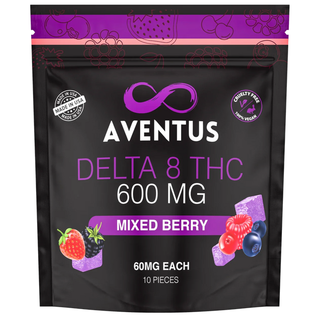 Aventus 600mg Delta-8 THC Mixed Berry Gummies Vegan 10 Pack